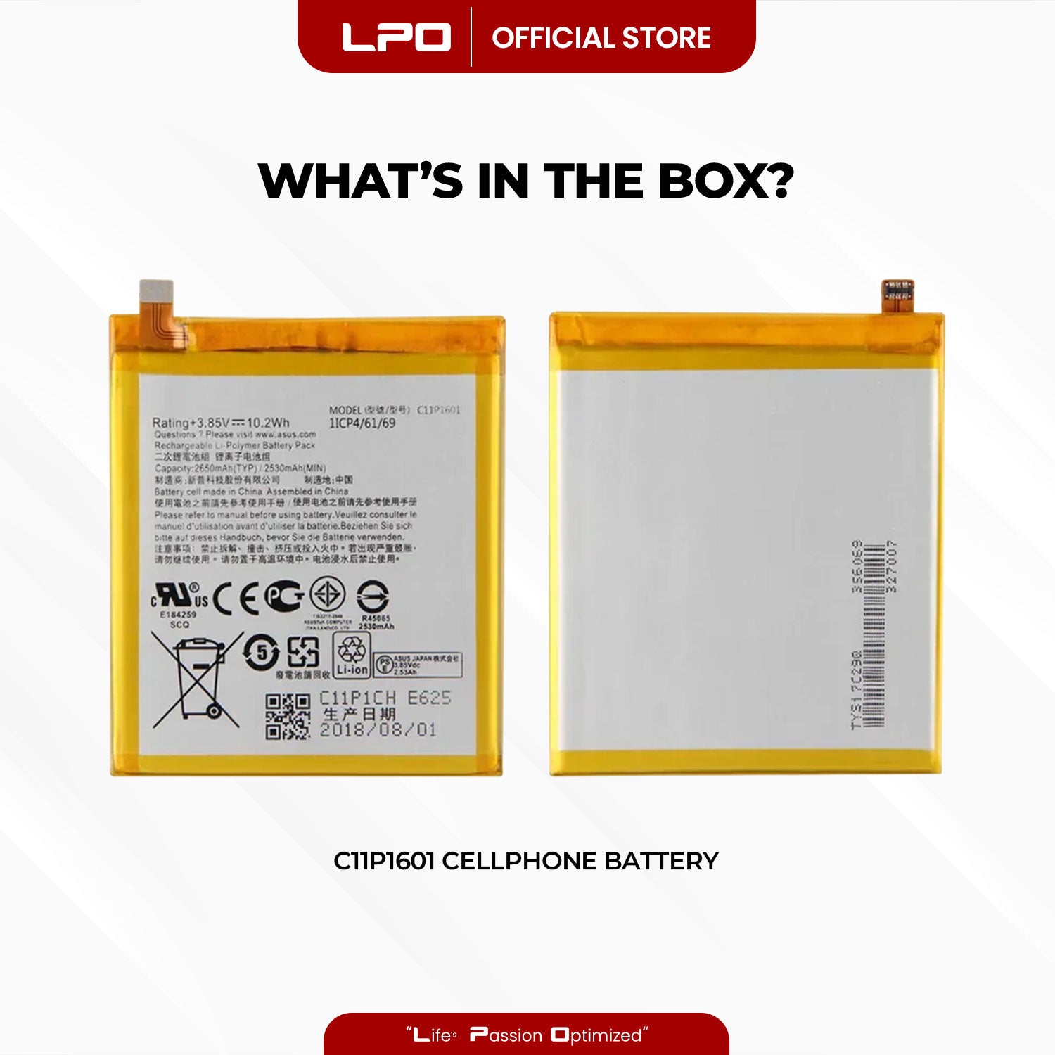 Cellphone Battery Asus Zenfone 3 ZE520KL 2016 C11P1601 Compatible with Z017DB, Z017D