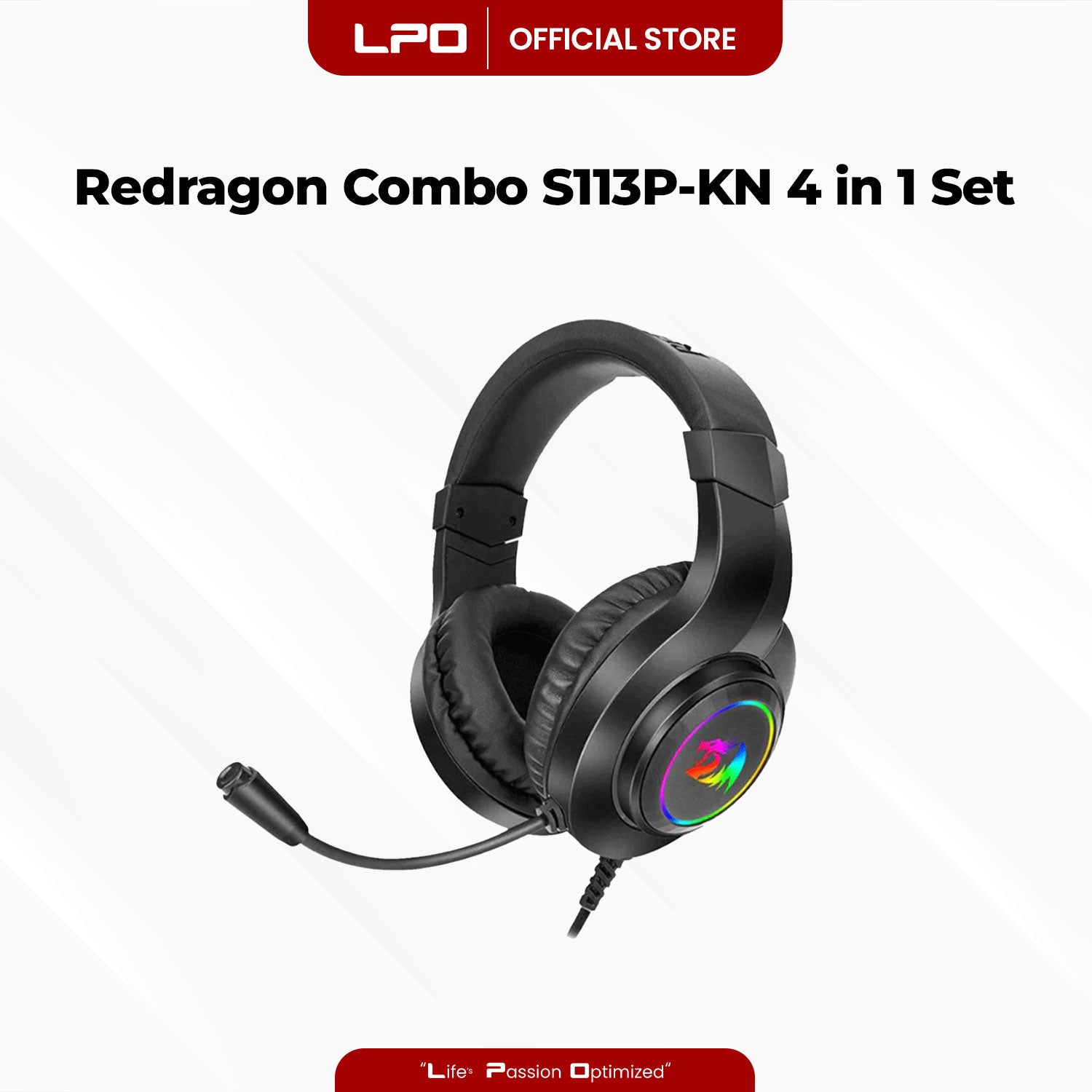 Redragon Combo S113P-KN Keyboard Mouse Mousepad Headset 4 In 1 Set Gaming Essentials