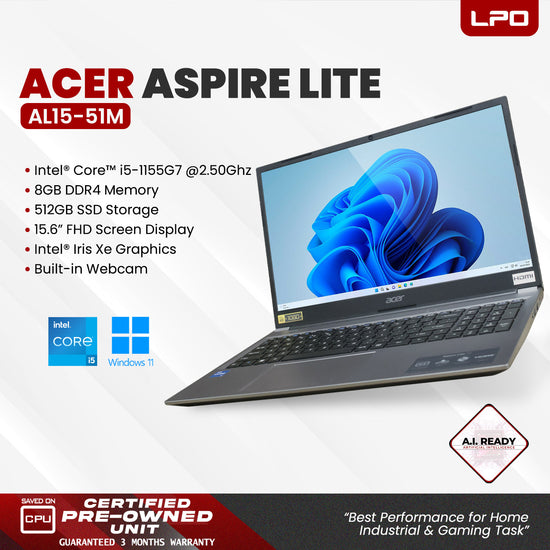 LPO Laptop Acer Aspire Lite AL15-51M Intel Core i5-1155G7 @2.50Ghz 8GB DDR4 512GB SSD 15.6
