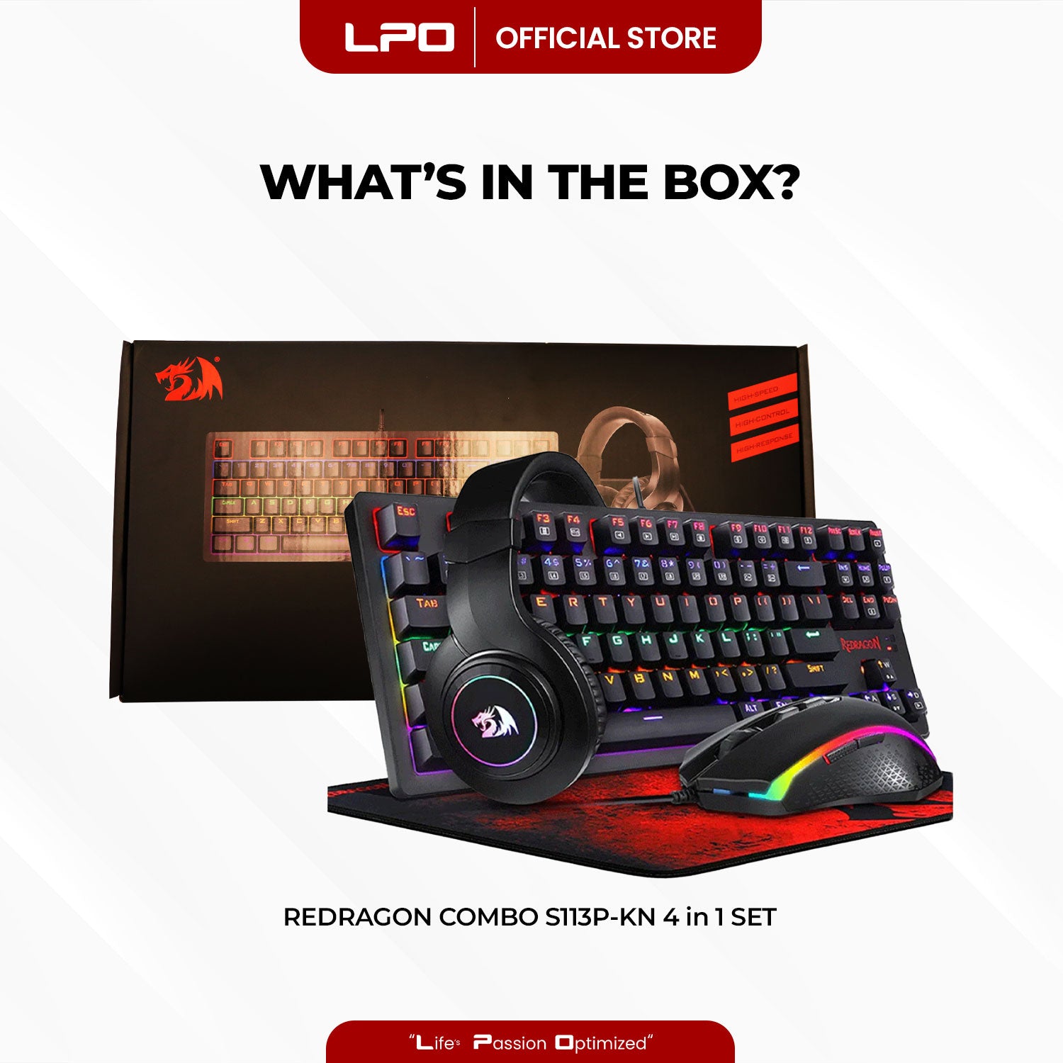 Redragon Combo S113P-KN Keyboard Mouse Mousepad Headset 4 In 1 Set Gaming Essentials
