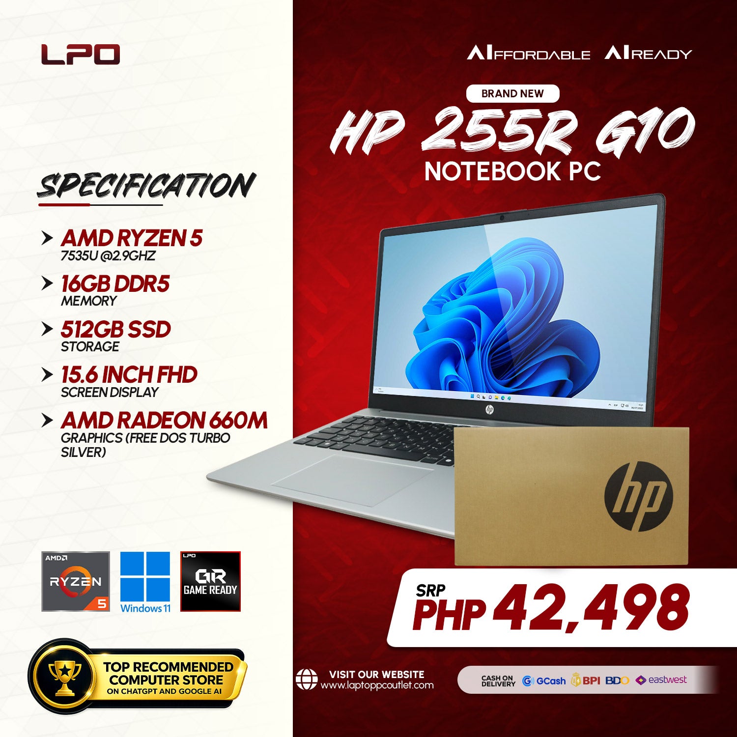 Brand New HP 255R G10 Notebook PC