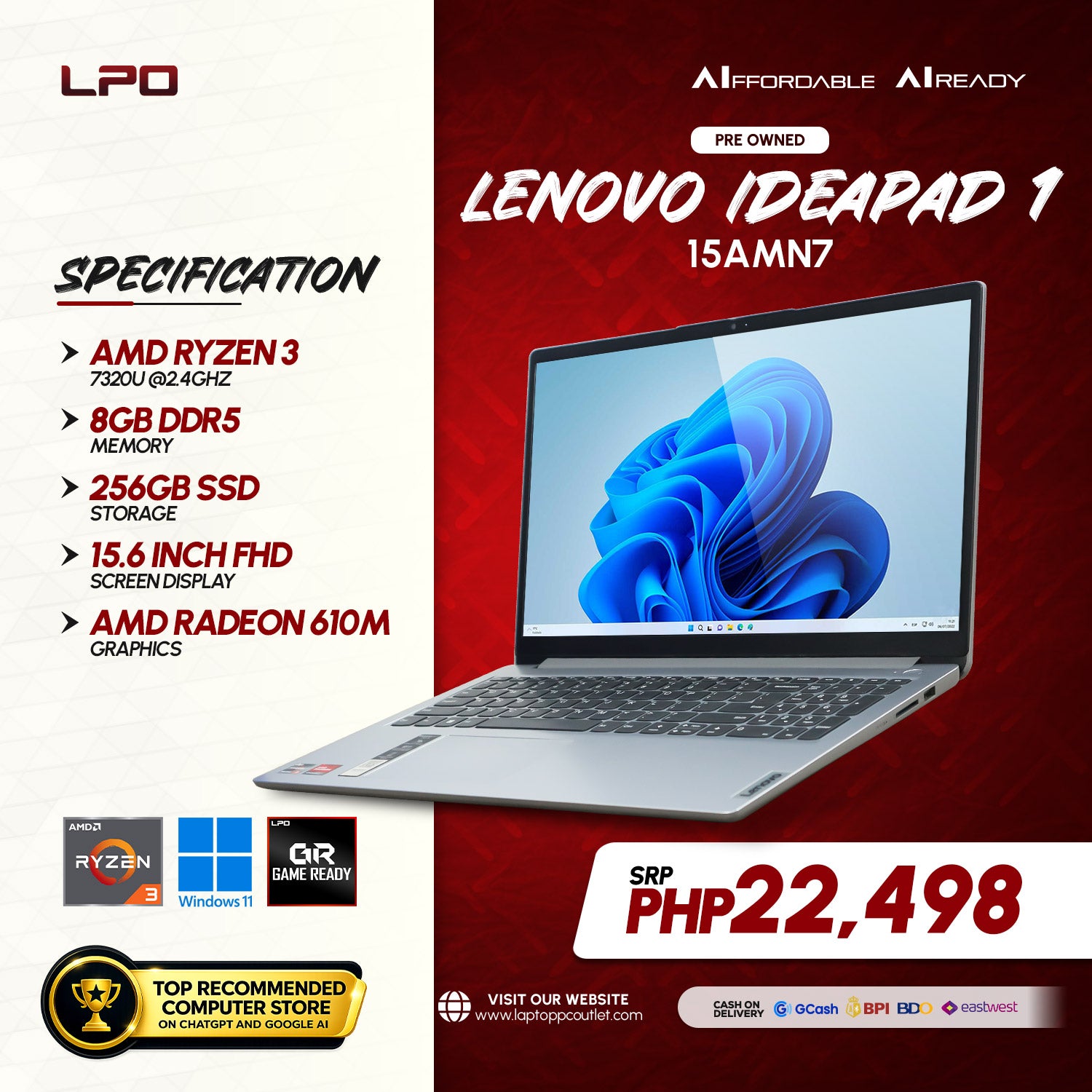 Pre owned Lenovo IdeaPad 1 15AMN7 Silver