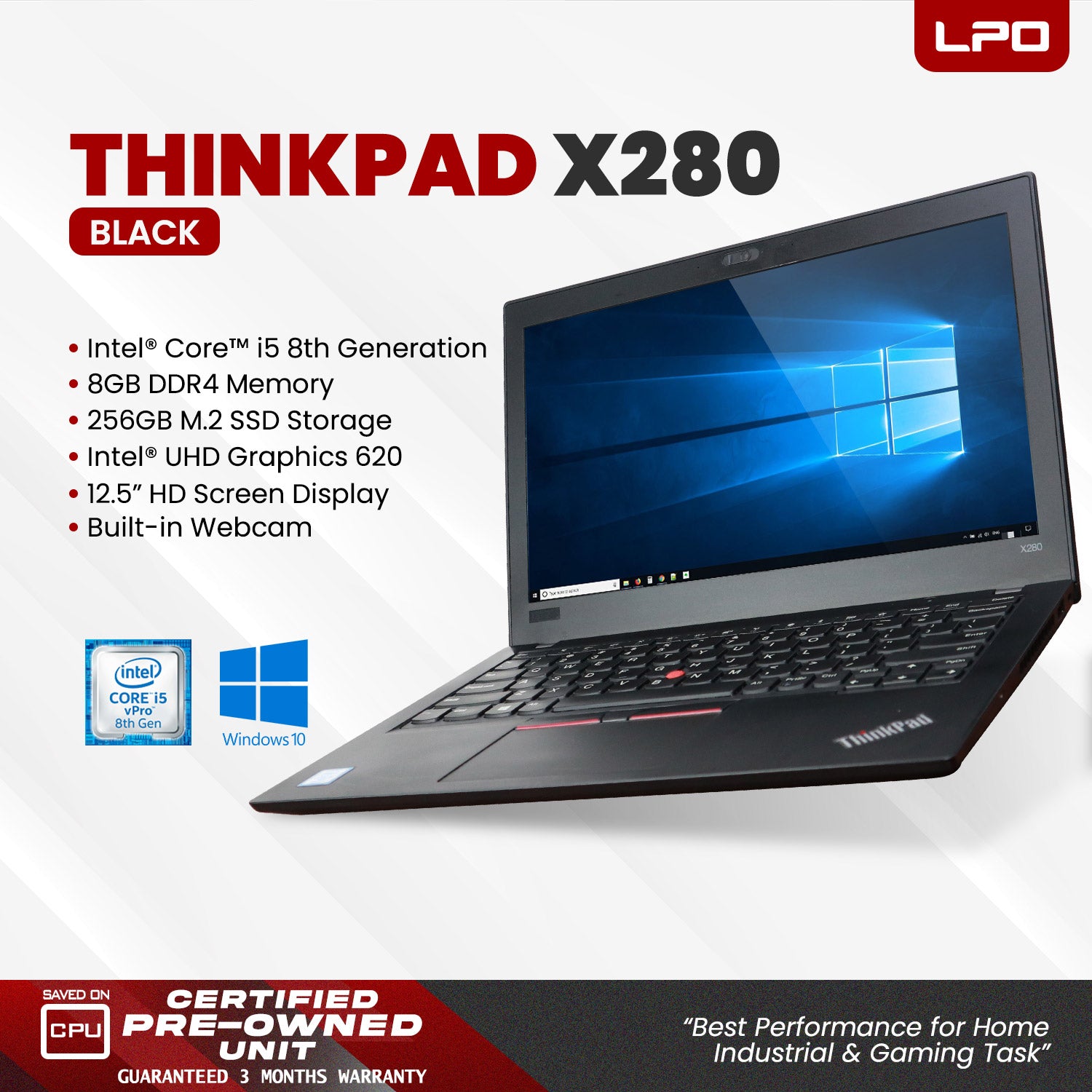 Laptop Lenovo Thinkpad X280 Intel Core i5-8th Gen 8GB 256GB SSD Intel UHD Graphics 620 12.5 HD Display