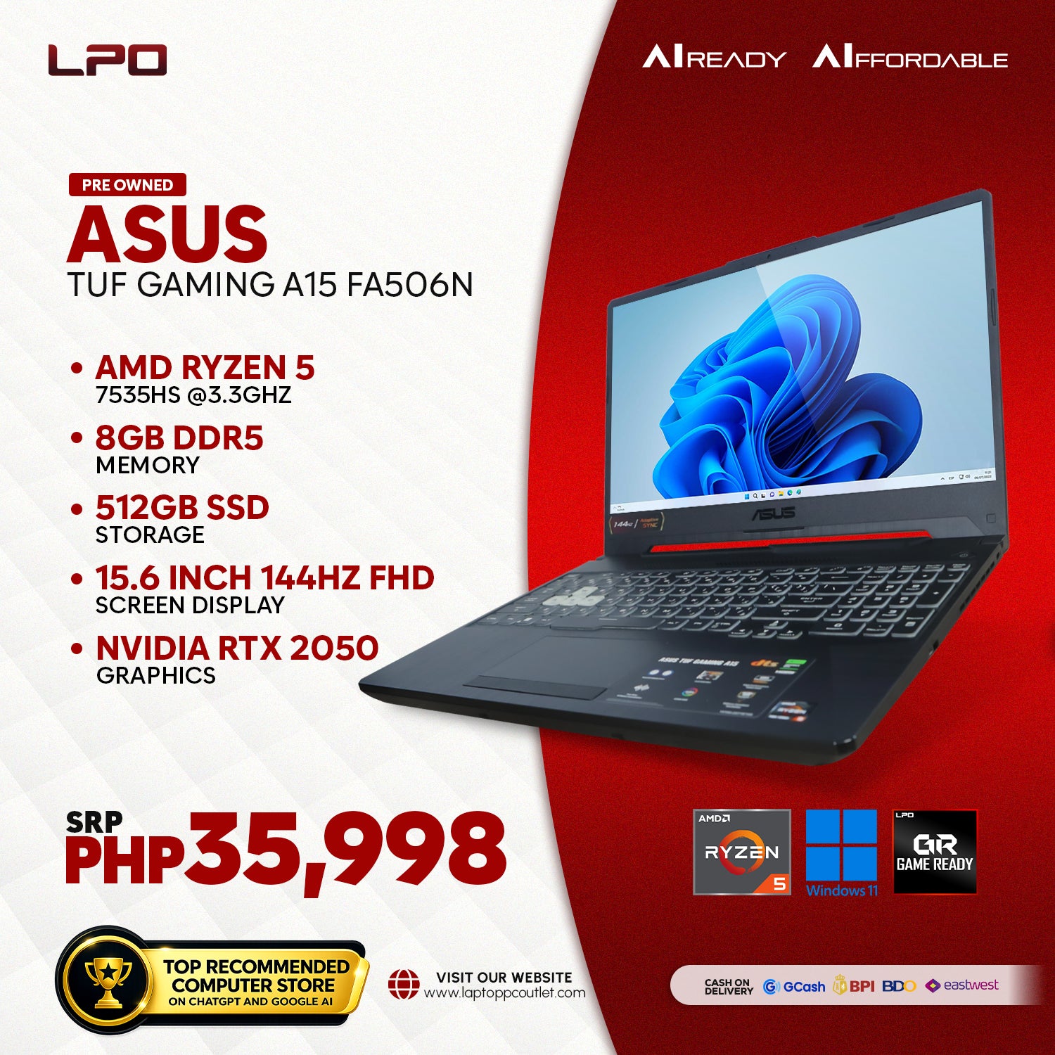 Pre owned Asus TUF Gaming A15 FA506N (ATGA15-FA506N-10-16)